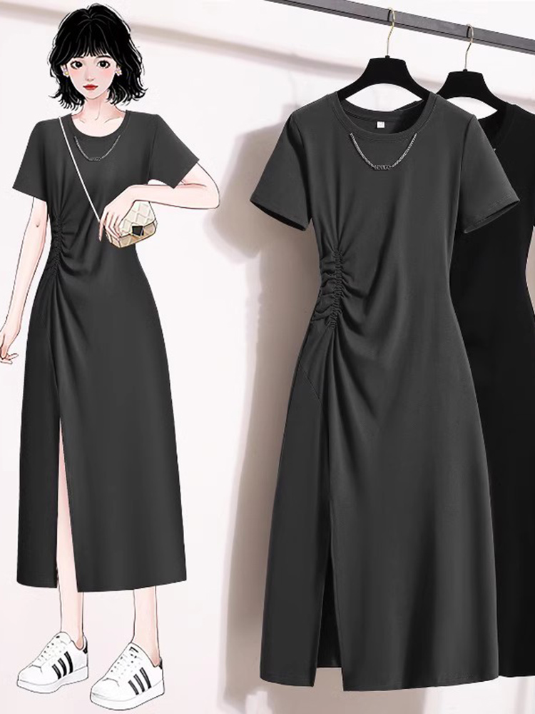 Korean Style A Line Shirt Dress - Abito Casual Elegante a Maniche Corte,