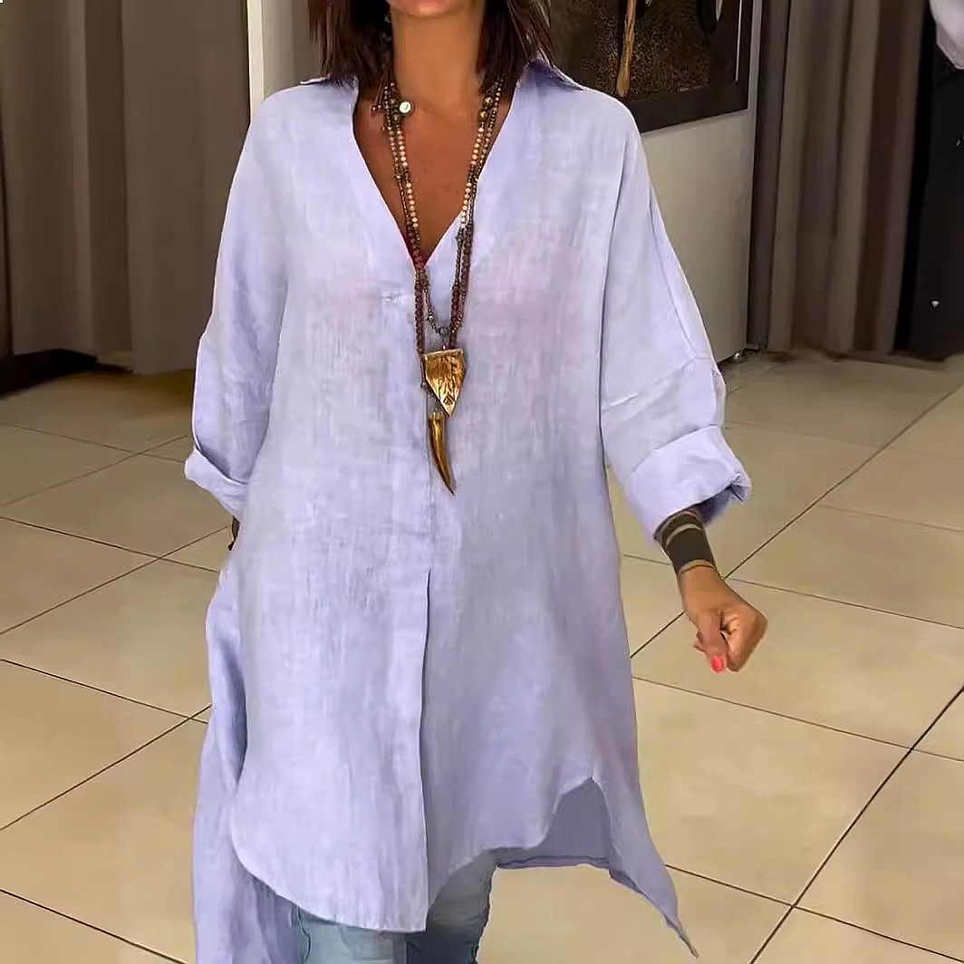 Casual Loose Linen Shirt Dress - Abito-camicia in lino da donna, modello