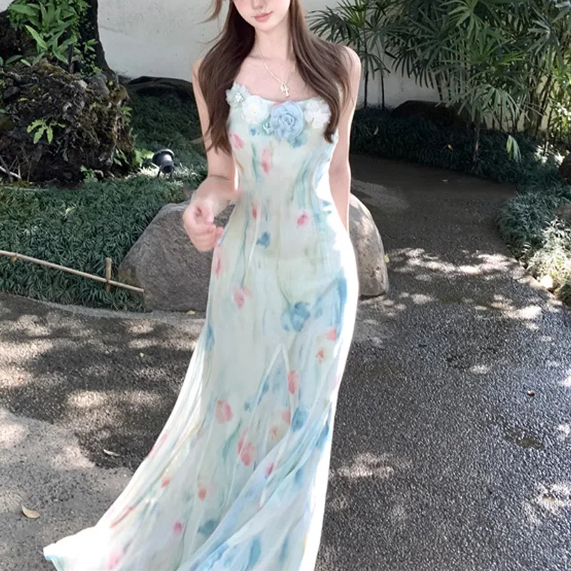 French Vintage Floral Midi Dress - Kawaii Sweet Y2k Abito longuette giapponese