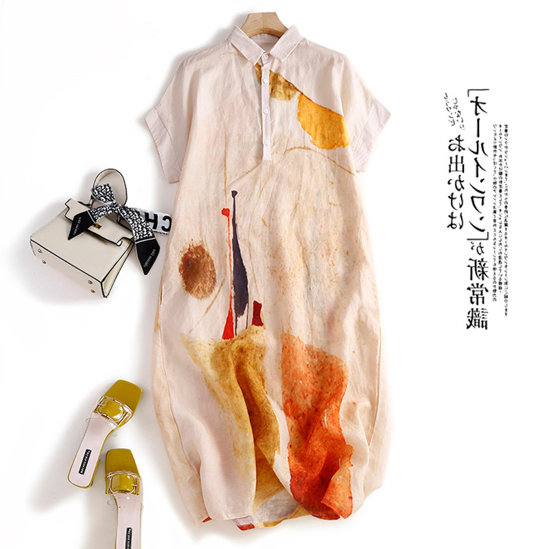 Casual Loose Linen Shirt Dress - Abito Camicia Casual in Cotone e