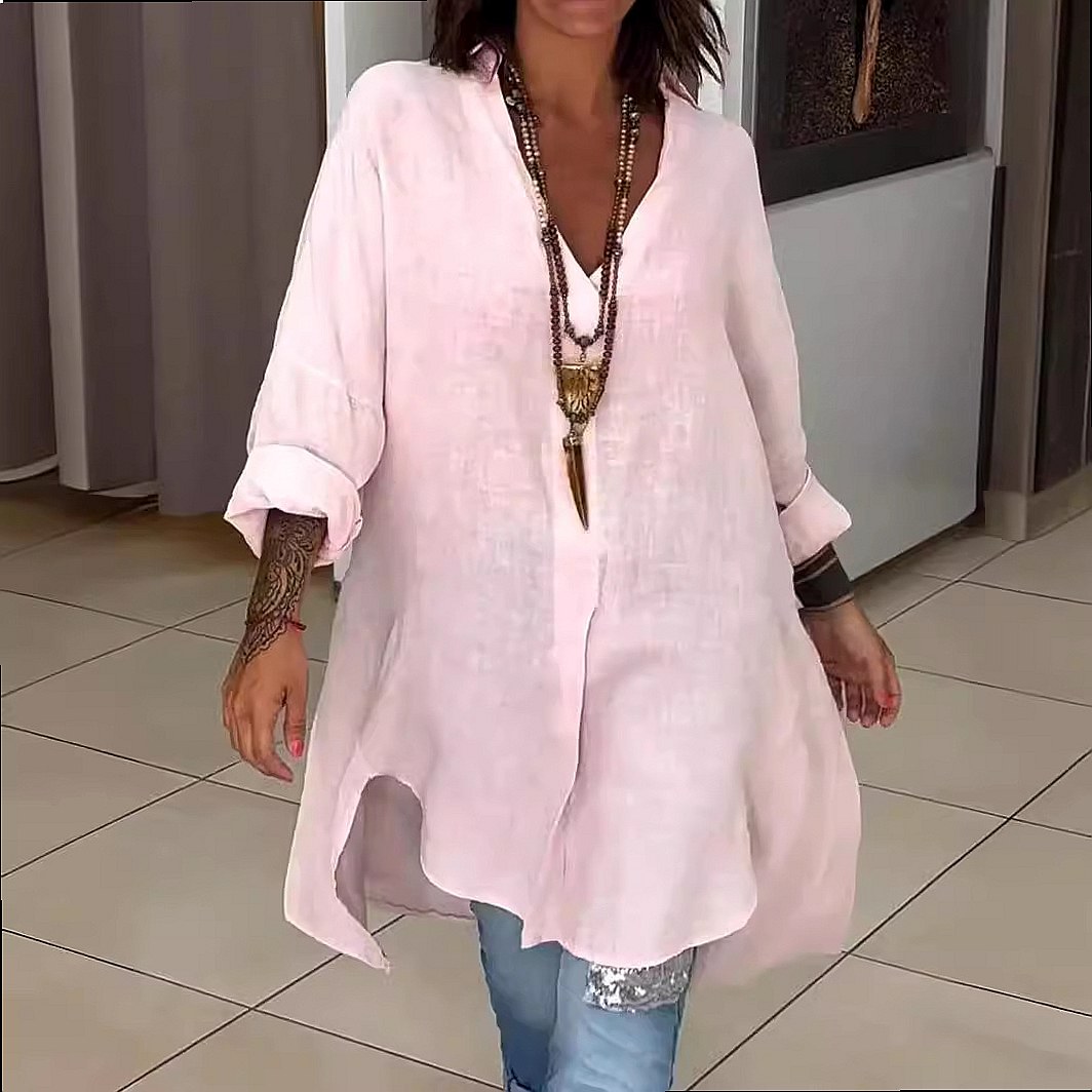 Abito-camicia in lino da donna - Casual Loose Linen Shirt Dress recensione e prezzo