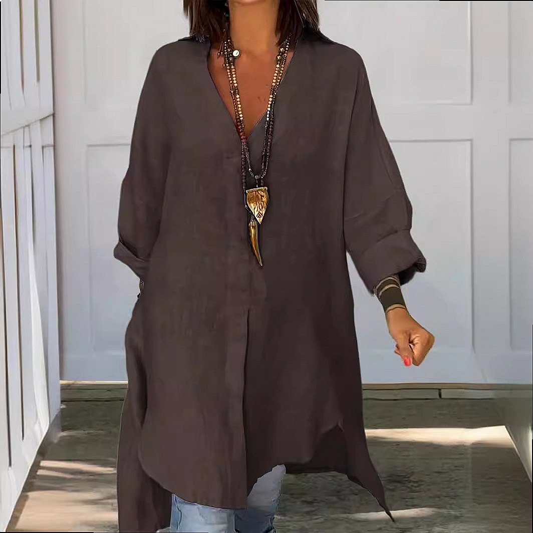 Abito-camicia in lino da donna - Casual Loose Linen Shirt Dress recensione e prezzo